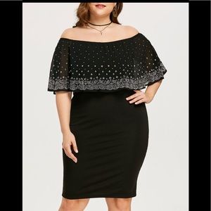 Plus Size Off The Shoulder Sheer Capelet Dress.